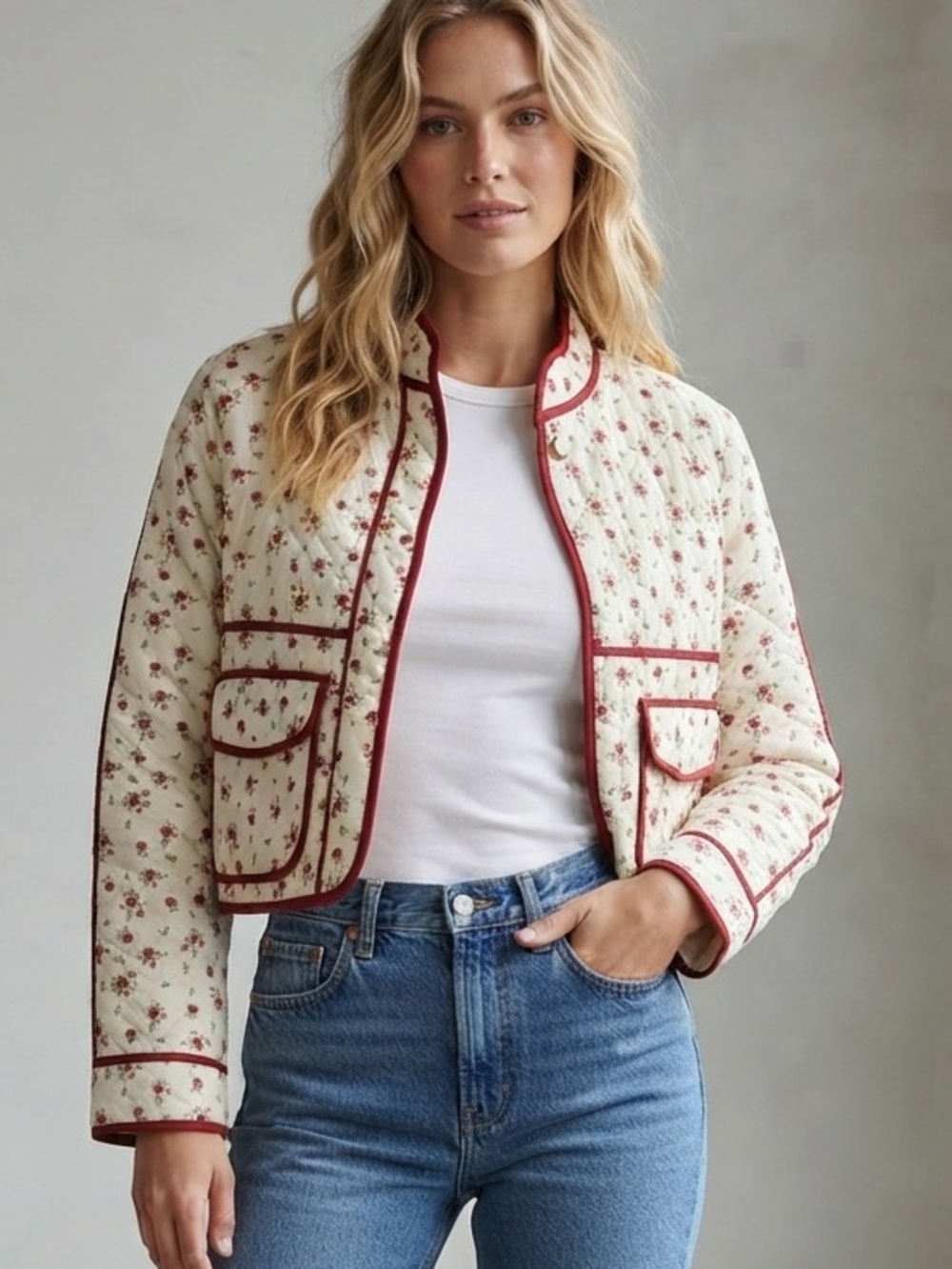 NWT 7 For All Mankind Quilted Floral Crop Jacket Size XS